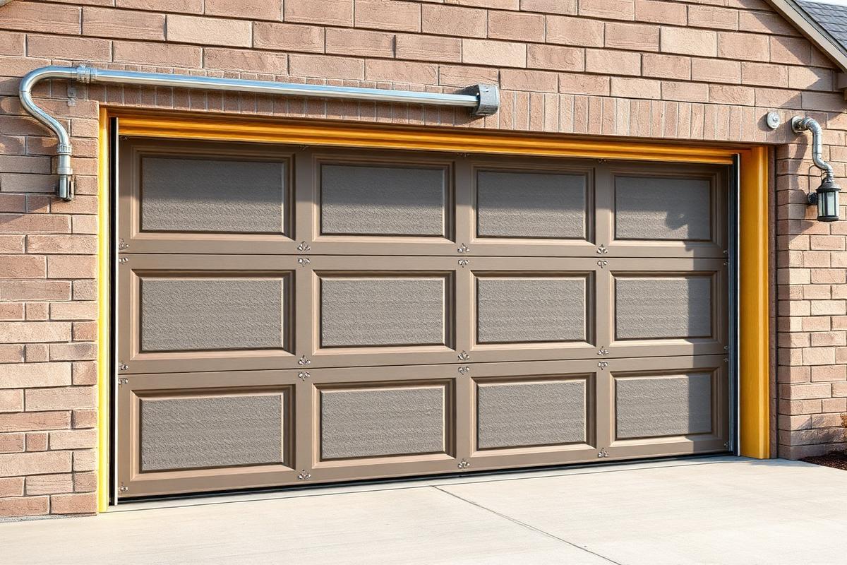 Cross-section view of an insulated garage door panel showing R-value materials